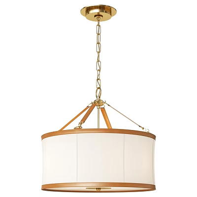 Elegant Hanging Chandelier With Gold Chain Wooden Accents And White Lampshade 3d model