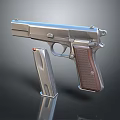 Classic Metal Pistol With Wooden Grip And Detachable Magazine On Gray Background