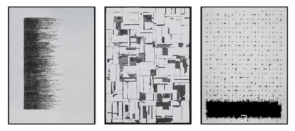 Abstract Wall Art With Black White Geometric Cubes And Line Patterns 3d model 
