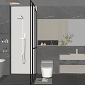 Modern Bathroom Interior Design With Bathtub Shower Enclosure Toilet Marble Sink Counter And Cabinets