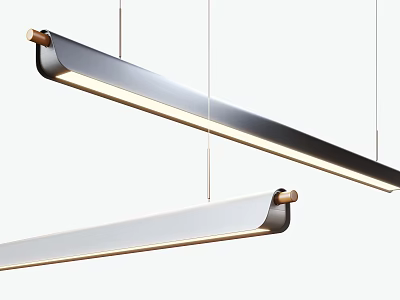 Modern Long Pendant Light With Metal Frame And Wooden Ends Hanging Design 3d model