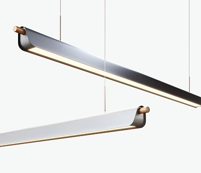 Modern Long Pendant Light With Metal Frame And Wooden Ends Hanging Design 3d model