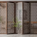 Wooden Folding Doors With Intricate Lattice Design For Interior Room Decoration