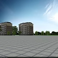Modern Multi Floor Residential Building With Green Courtyard And Trees Around
