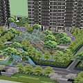 Modern High Rise Residential Complex With Central Landscaped Garden Walkways And Water Features