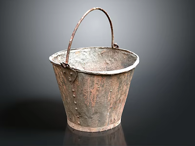 Antique Vintage Rusted Metal Bucket With Handle And Rustic Surface Texture 3d model