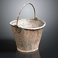 Antique Vintage Rusted Metal Bucket With Handle And Rustic Surface Texture 3d model