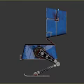 Blue Robot With Square Head Smiley Face On Screen And Metal Stand Wheels