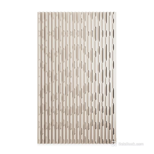 Modern Wooden Room Divider With Vertical Striped Laser Cut Pattern For Home Decor 3d model 