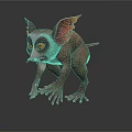 3D Rendered Unique Animal Crouching With Large Ears Orange Eyes And Slender Claws