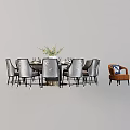 Round Dining Table Set With Modern Chairs And Orange Accent Chairs Side Table 3d model