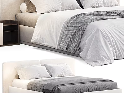 Modern Double Beds With White Sheets Gray Blanket Pillows And Nightstand Design 3d model