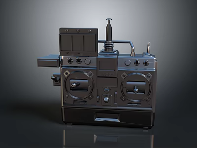 Electronic Electrical Industrial Control Panel With Metallic Body Knobs Buttons And Vertical Antenna 3d model