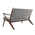 Gray Tufted Two Seater Sofa With Wooden Arms And Modern Design 3d model