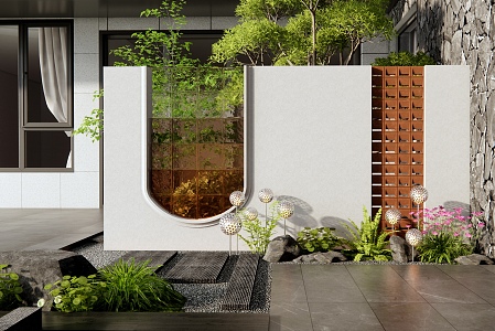 Modern courtyard landscape wall entrance landscape wall glass landscape wall hollow landscape wall flowers and plants combination plant landscape 3d model