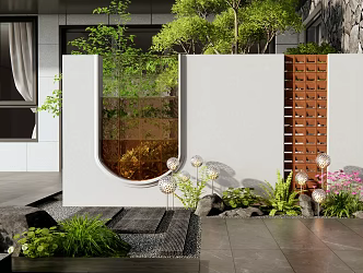 Modern courtyard landscape wall entrance landscape wall glass landscape wall hollow landscape wall flowers and plants combination plant landscape 3d model