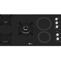 Black Kitchen Cooktop Appliance With Gas Burners Electric Hobs And Control Knobs