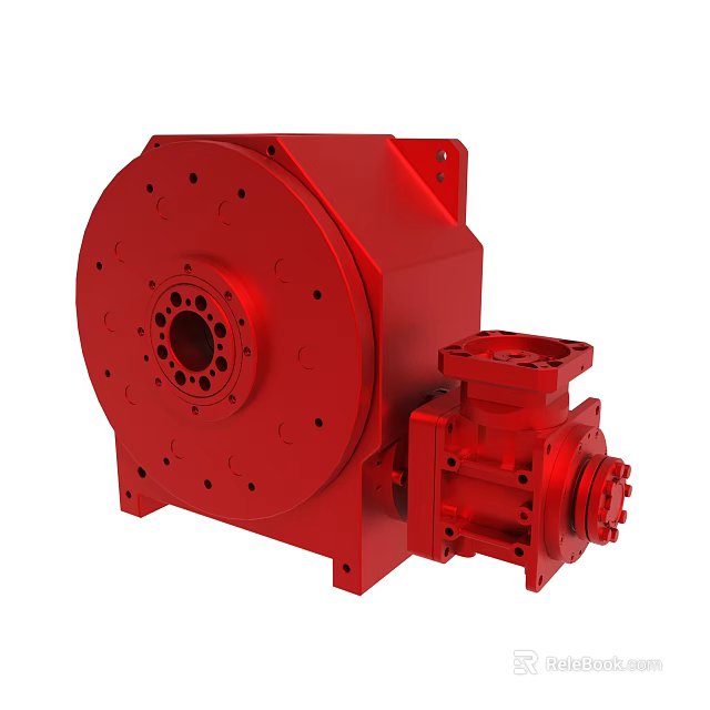 Red Industrial Gearbox Housing With Mechanical Structure And Precision Holes 3d model 