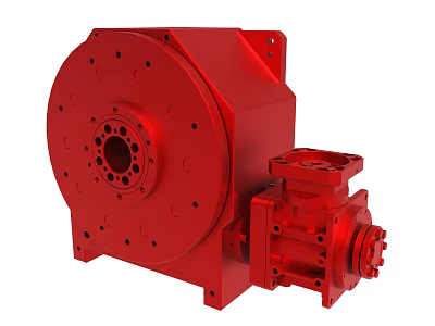 Red Industrial Gearbox Housing With Mechanical Structure And Precision Holes 3d model