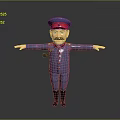 Cartoon Military Character With Mustache In Blue Uniform Red Hat And Outstretched Arms