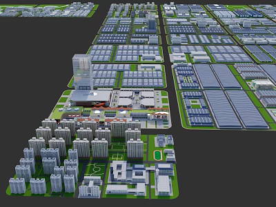 Industrial Factory Buildings Layout With Multiple Units Office Complex Green Areas And Road Networks 3d model