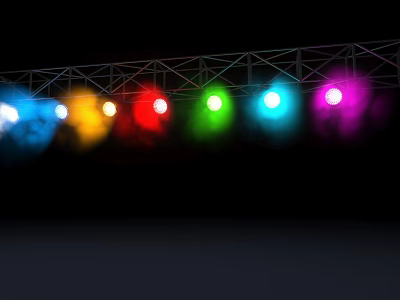 Colorful Stage Lights With Truss Structure And Multicolored Beams On Black Background 3d model