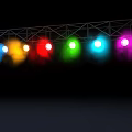 Colorful Stage Lights With Truss Structure And Multicolored Beams On Black Background