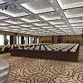 Spacious Conference Room With Row Seating Large Projection Screen Modern Ceiling And Green Plants