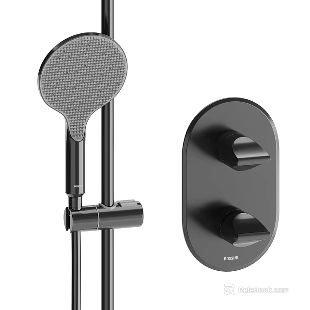 Sleek Black Modern Shower System With Handheld And Rainfall Head And Control Knobs 3d model