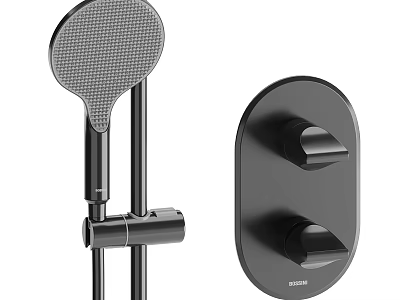 Sleek Black Modern Shower System With Handheld And Rainfall Head And Control Knobs 3d model