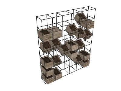 Vertical Garden Decor With Metal Grid Frame And Wooden Plant Pots For Gardening 3d model