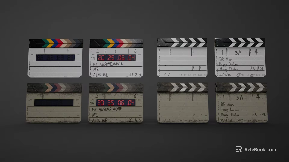 Professional Commercial Film Clapperboards with Colorful Stripes and Writing Sections for Movie Production 3d model 