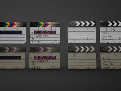 Professional Commercial Film Clapperboards with Colorful Stripes and Writing Sections for Movie Production 3d model