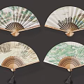 Traditional Chinese Decorative Folding Fans With Artistic Patterns And Tassel Details For Home Wall Decor