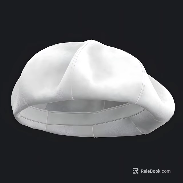 White Beret Hat With Soft Fabric And Classic Stitched Design Details 3d model 