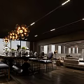 Modern Lounge Area Interior With Chandelier Sofa Tables And Large Windows