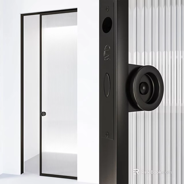 Modern Black Smart Door Lock With Camera On Glass Door Design 3d model 