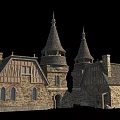 Ancient Architecture With Spires Gabled Roofs Stone Walls And Timber Frame