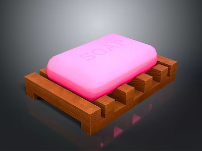 The picture mainly shows a pink soap on a wooden soap dish, with no dining chairs. It's impossible to generate a title with "dining chair" as the main subject based on the picture content. Please confirm the picture information or task requirements. 3d model