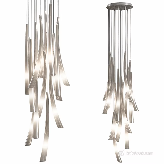 Modern Contemporary Ceiling Light With Illuminated Metal Hanging Strips For Home Interior Design 3d model 