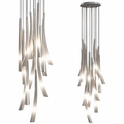 Modern Contemporary Ceiling Light With Illuminated Metal Hanging Strips For Home Interior Design 3d model