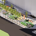 Urban Plaza Landscape Design With Palm Trees Green Seats And Building