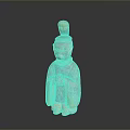Ancient Traditional Human Figure Sculpture With Carved Robe Clasped Hands And Hair Bun Headdress