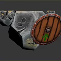 Unique Weapon Design With Wooden Top Red Rim Transparent Body And Green Emblem
