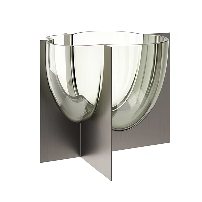 Modern Minimalist Decorative Ornament Set with Transparent Curved Glass and Silver Metal Stand 3d model