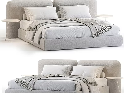 Modern Double Bed With Soft Bedding Pillows And Side Nightstands 3d model