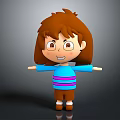 Cartoon Game Movie Character With Brown Hair Big Eyes Blue Pink Striped Sweater Open Arms
