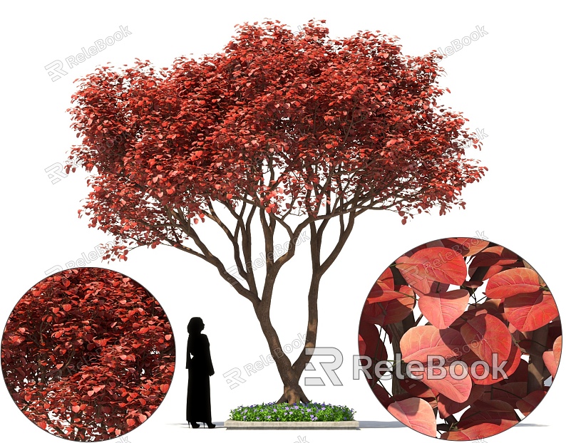 Landscape Trees Autumn Red Leaves Garden Greening Outdoor Small Street Trees model