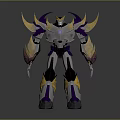Mythical Robot Character With Silver Purple Gold Armor And Mechanical Wings