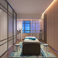Modern SPA Sauna Room Interior With Massage Bed Soft Lighting And Area Rug